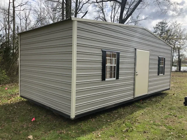 Large gray aluminum shed