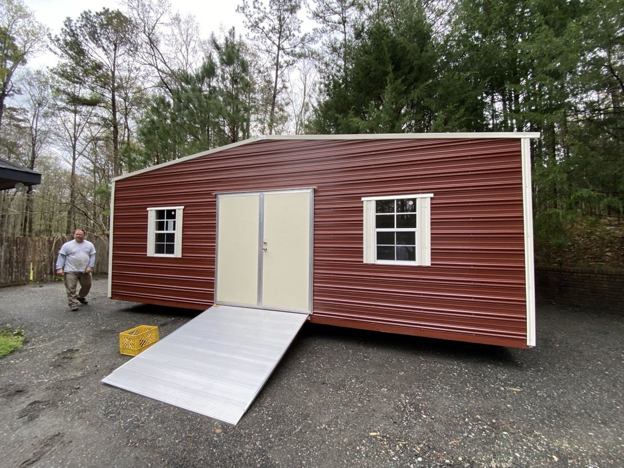 Aluminum shed in maroon