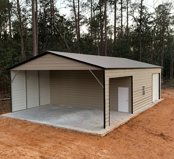 Combo unit with enclosed section and lean-to carport