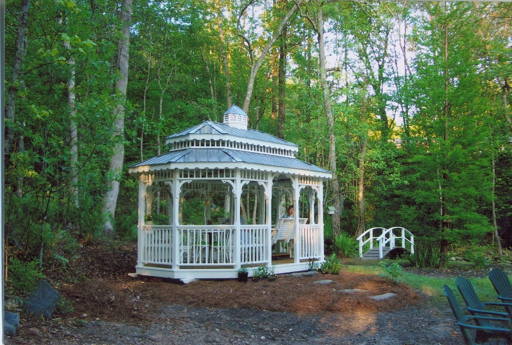 10x16 oval painted gazebo with double roof and glider — Banner Buildings Columbus GA