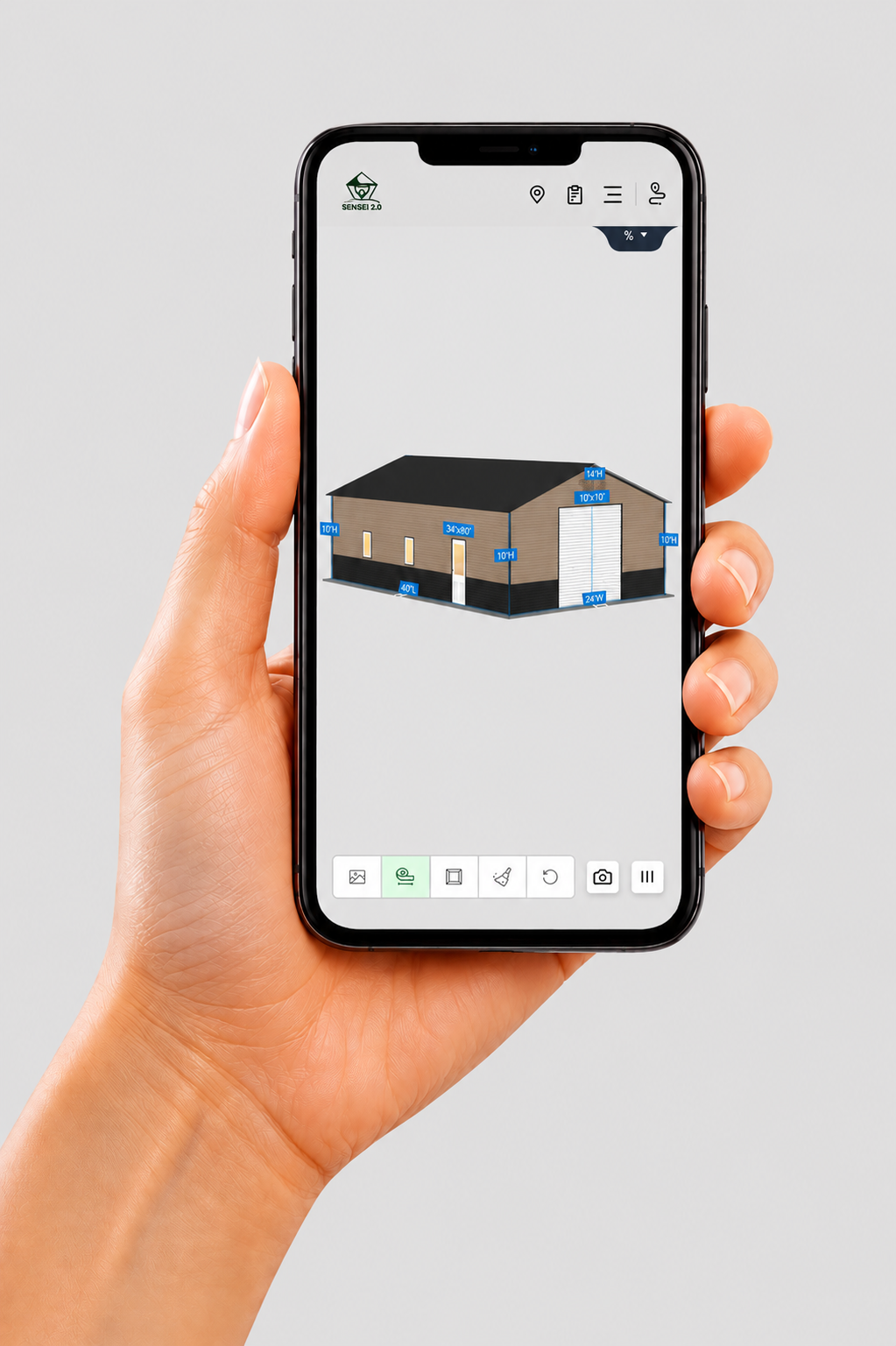 Phone showing 3D carport design tool