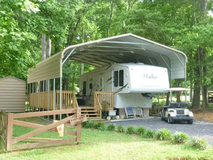 Large RV cover with fifth-wheel camper underneath