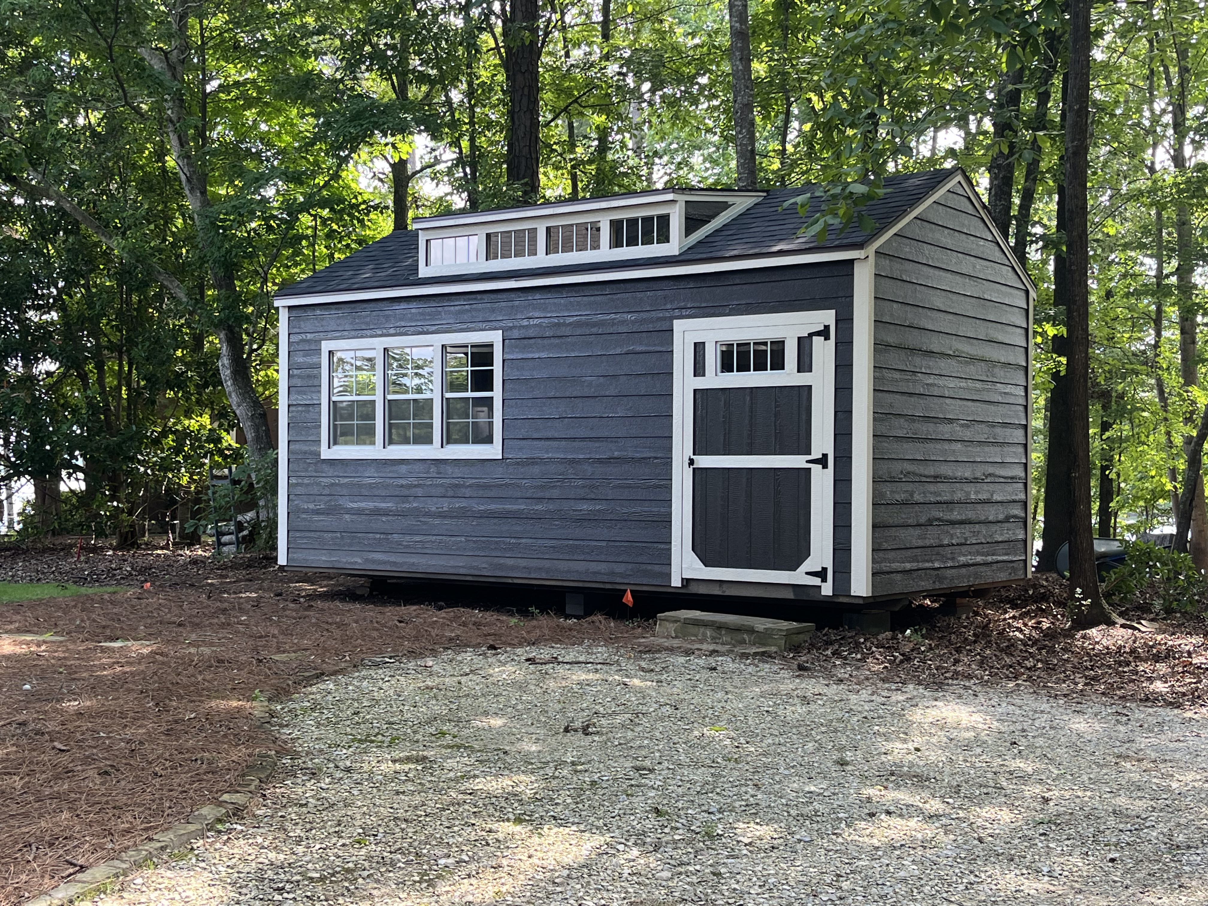 10x20 custom wood shed with dark gray finish