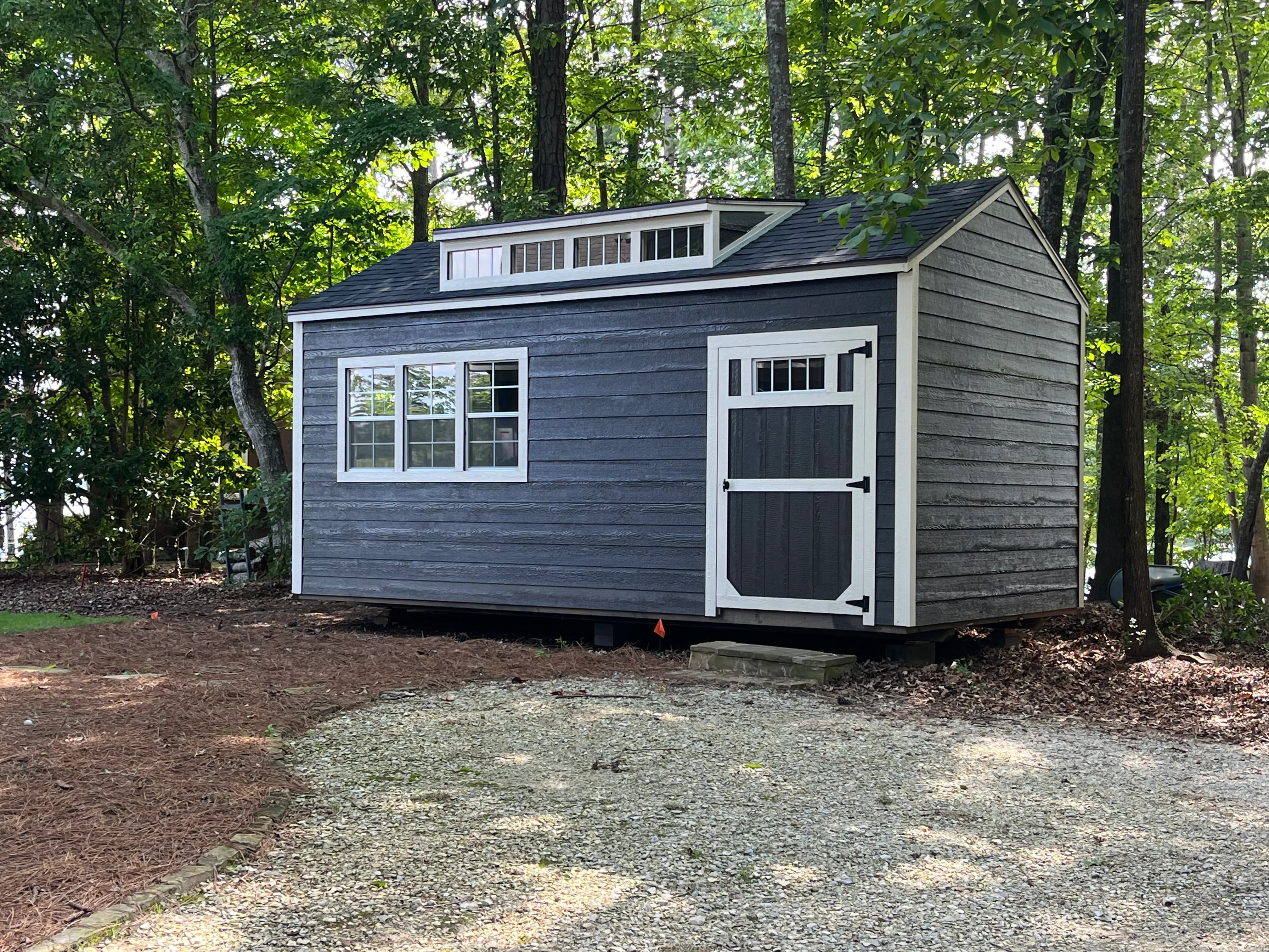 10x20 custom wood shed with dark gray finish